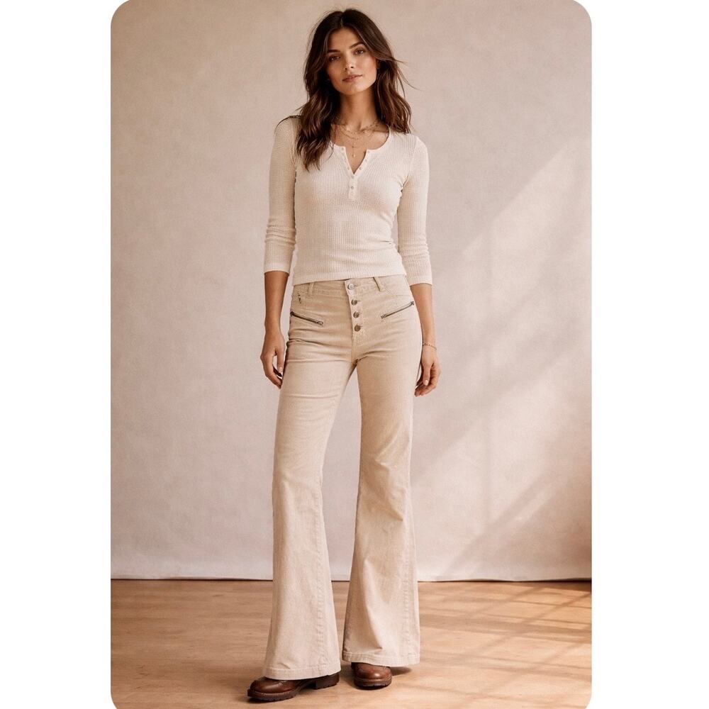 Free People Hit Back Flare Pants In Morning Oat Size 6